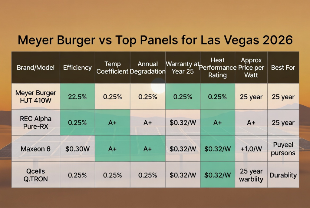 Meyer Burger solar panels review vs other top panels for Las Vegas, NV 2026. 
