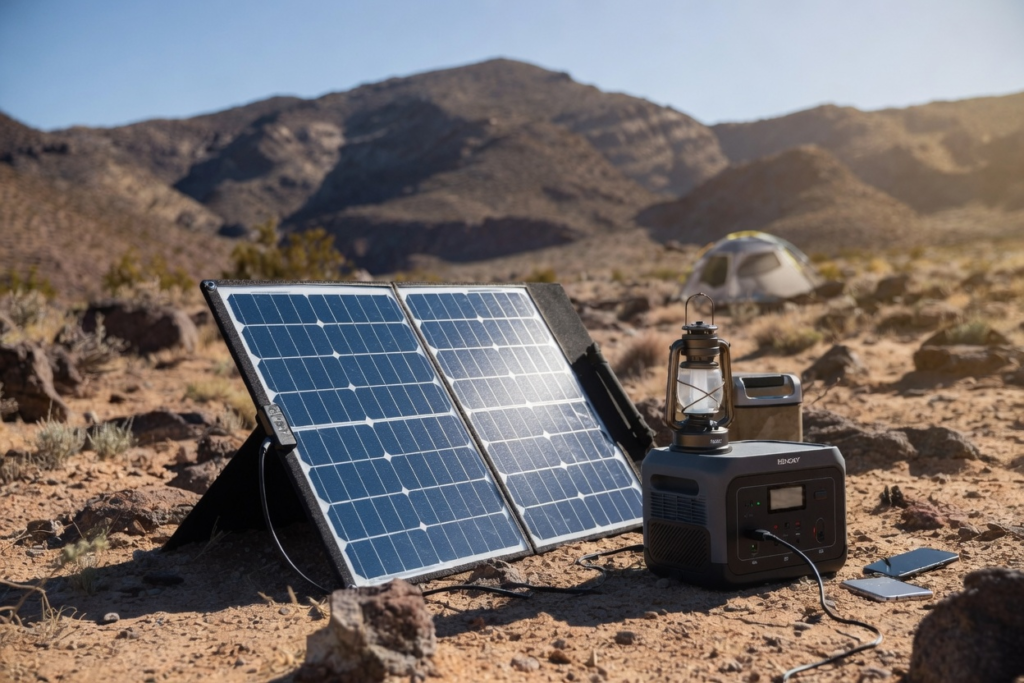Image of a solar panel and solar generator operating in Red Rock, NV.