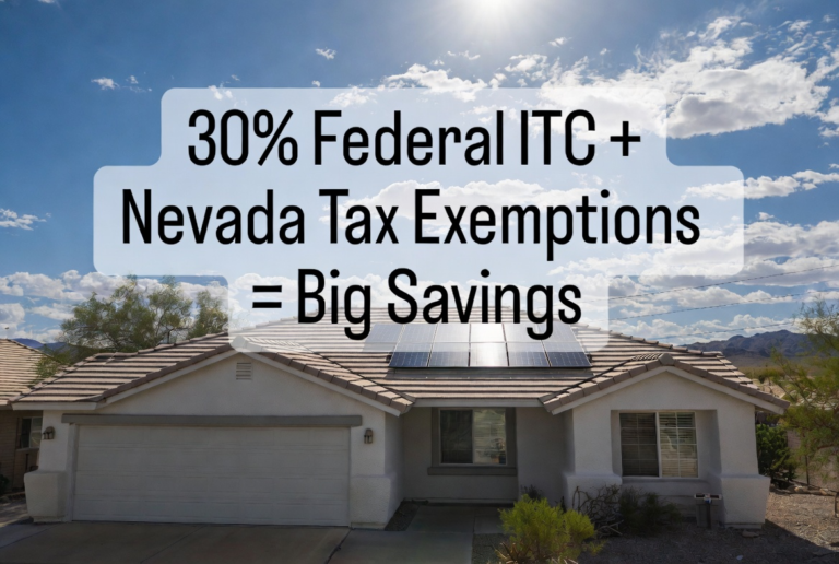 North Las Vegas home with solar panels showing big savings from 2026 federal ITC and Nevada tax exemptions
