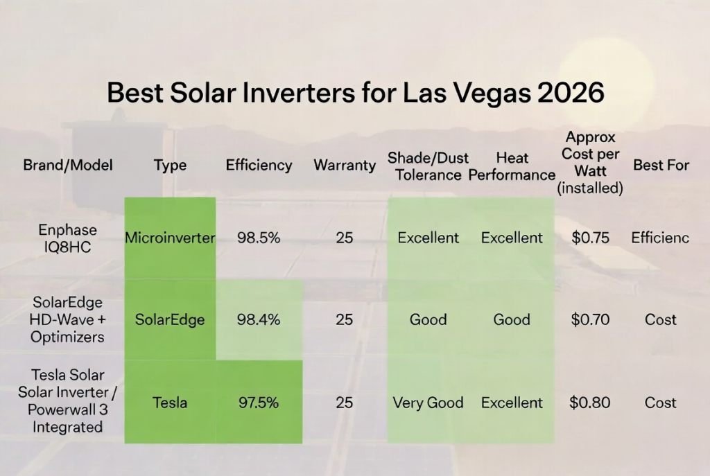 Comparison of best solar inverters for Las Vegas, NV 2026